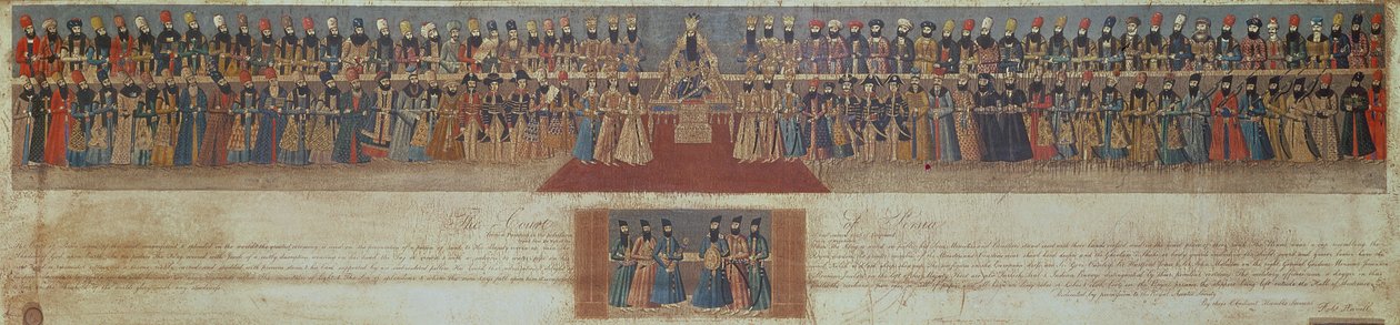 The Court of Fath Ali, Shah of Persia, with foreign ambassadors including Sir Harford Jones and Sir John Malcolm by Robert the Younger Havell