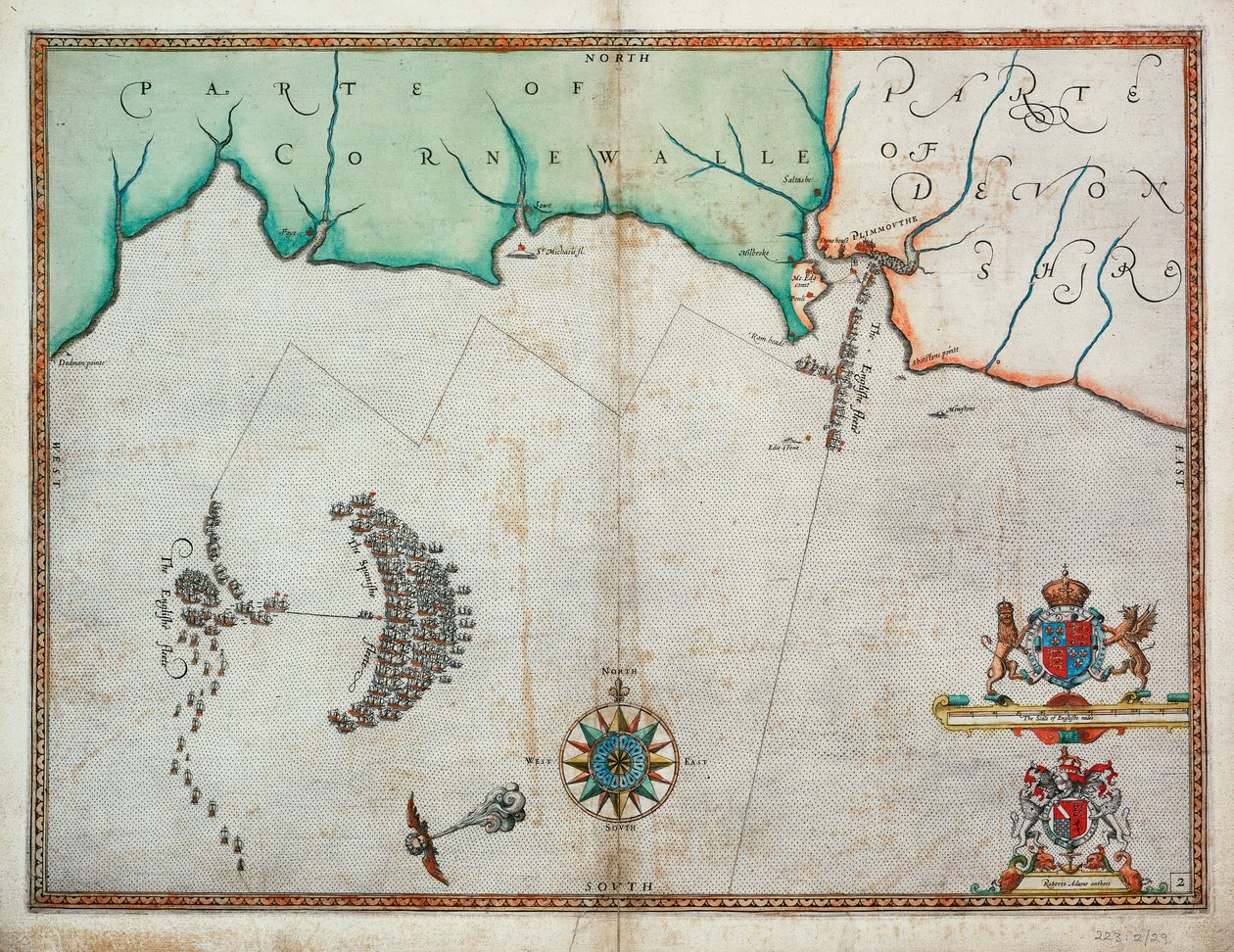 The English engage the Spanish fleet near Plymouth on 31 July by Robert (after) Adams