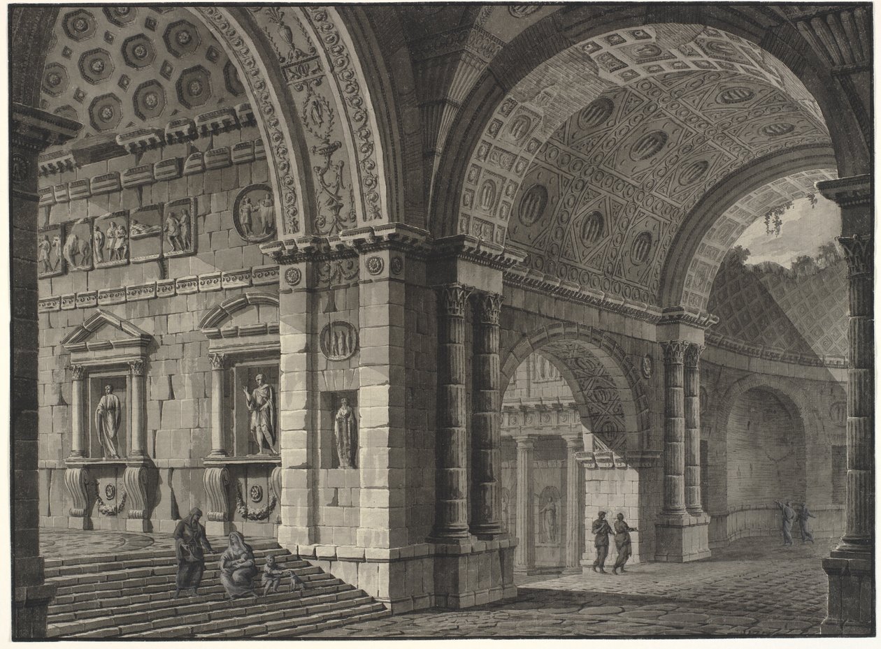 Architectural Fantasy of the Interior of an Ancient Building with Partially Ruined Vaults by Robert Adam