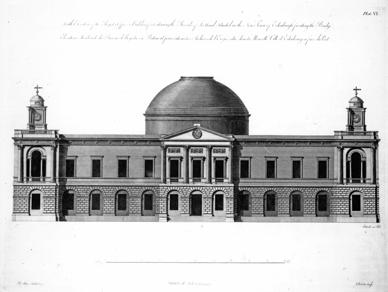 The South Elevation of Register House, Edinburgh, engraved by J. Roberts, 1773 by Robert Adam