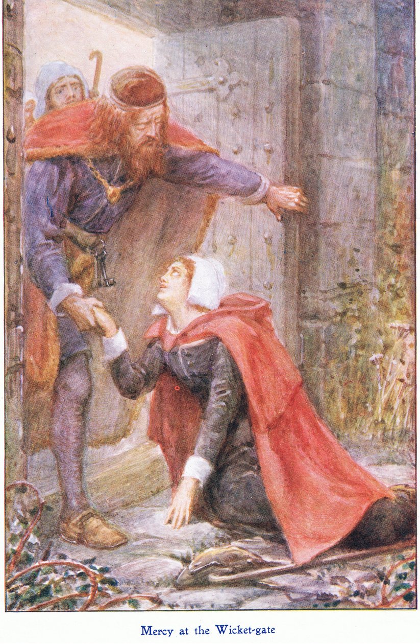 Mercy at the Wicker Gate, from The Pilgrims Progress published by John F Shaw & Co, c.1900