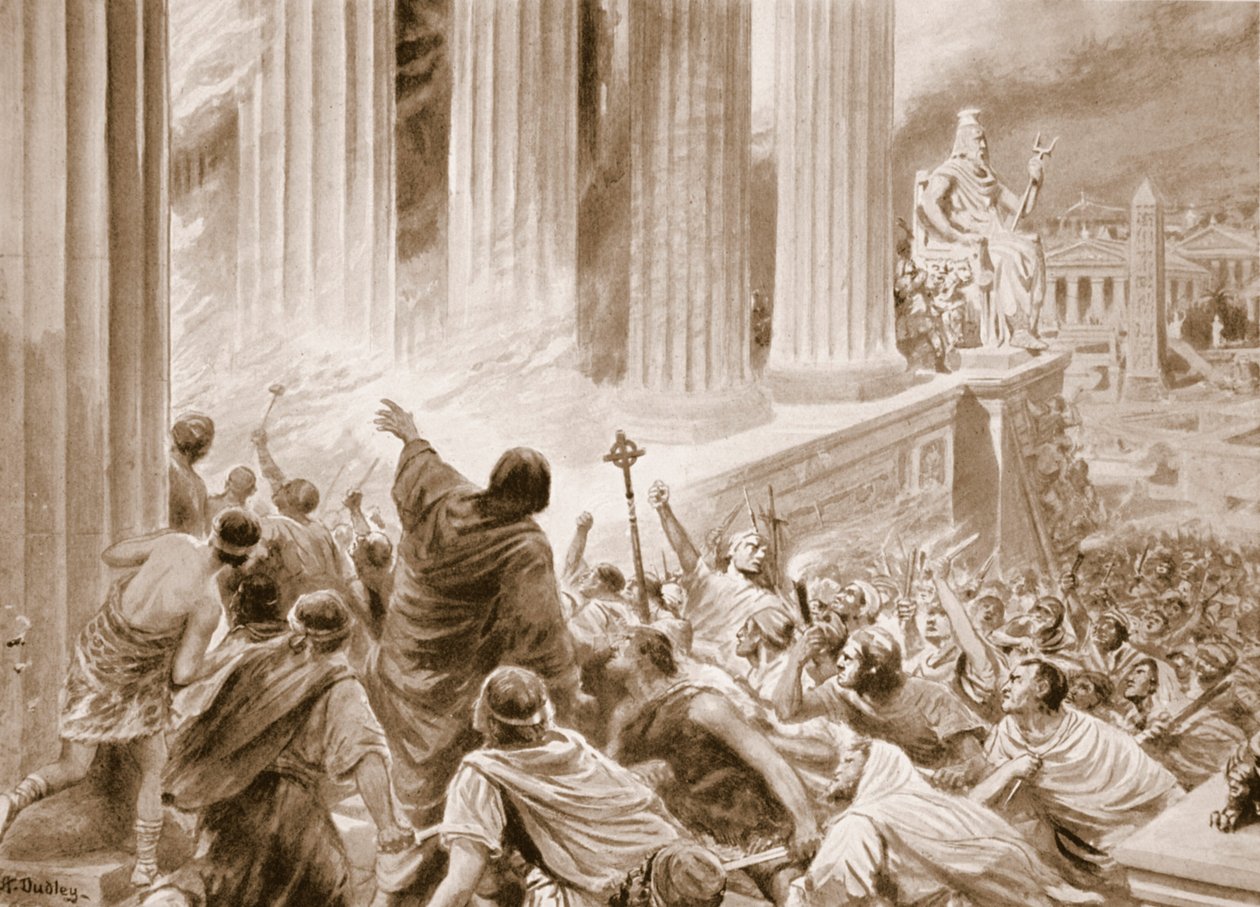 The Burning of the Library at Alexandria in 391 AD, Illustration from 