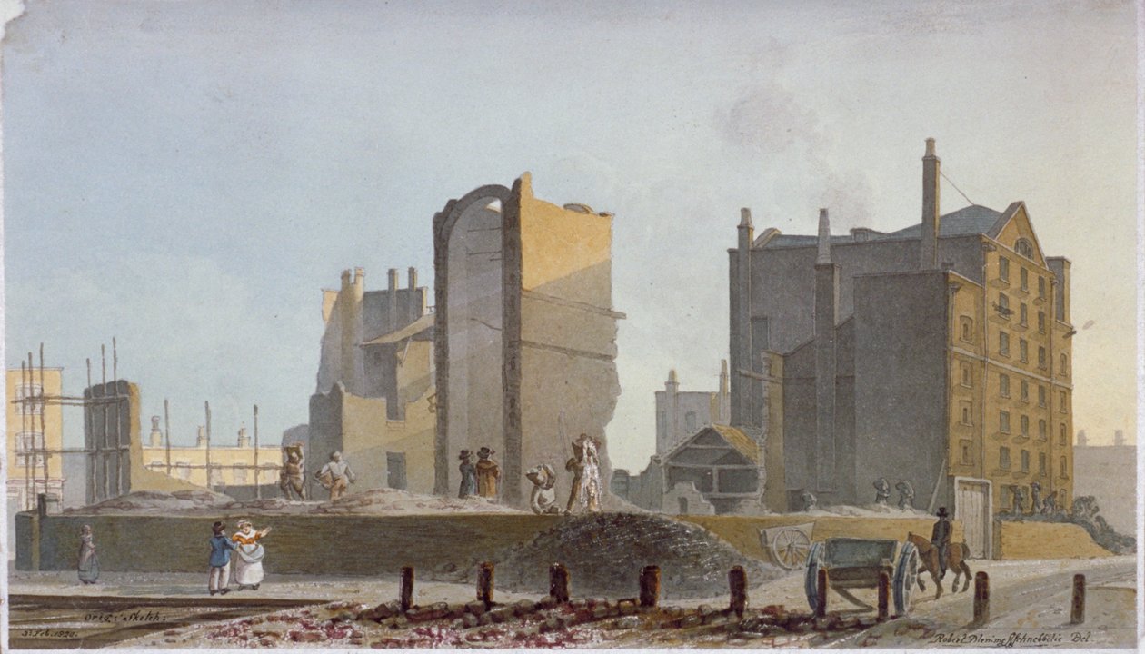 Ruined building, Commercial Road, Stepney, London, 1820 by Robert Blemmell Schnebbelie