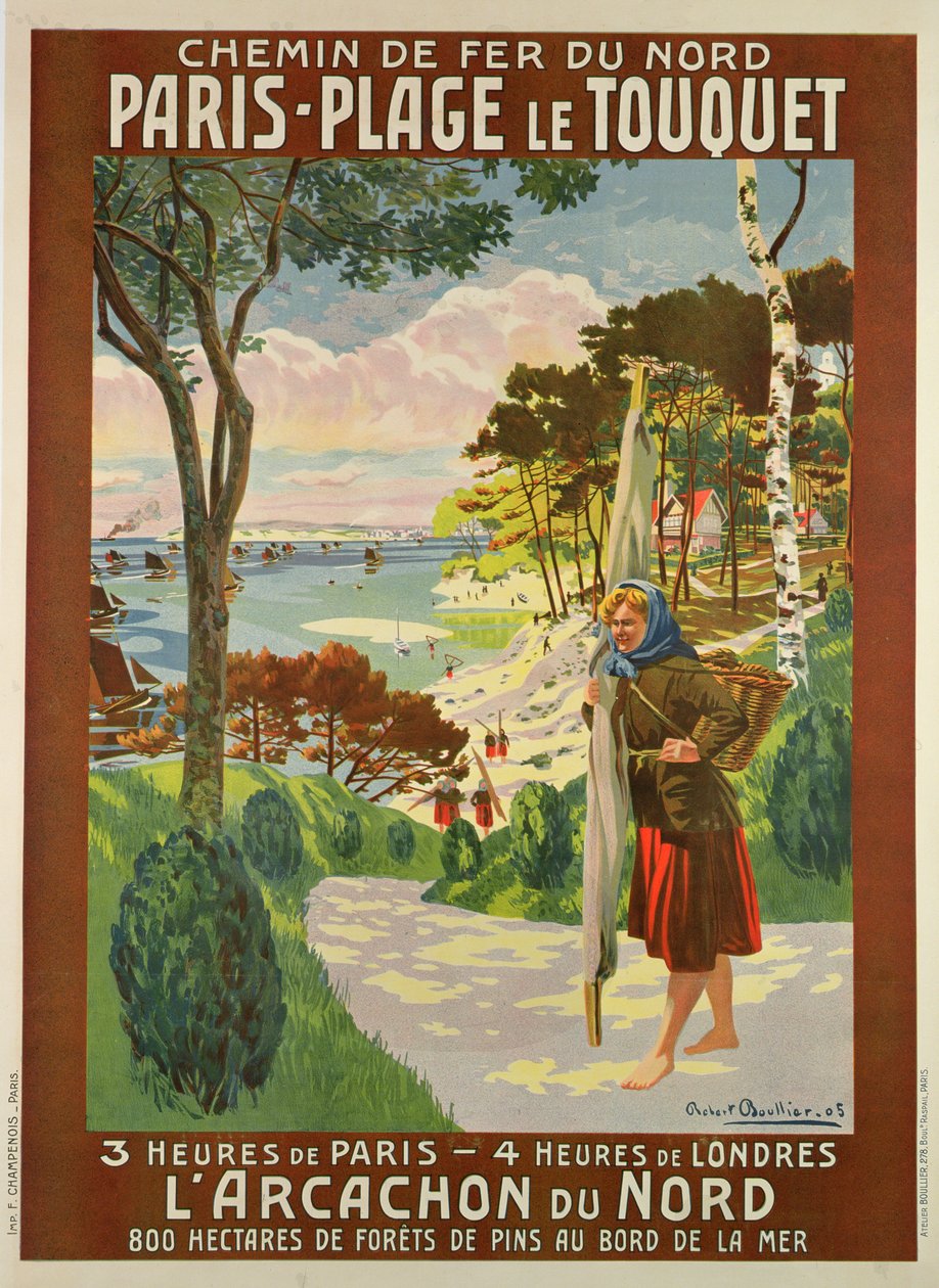 Poster Advertising Paris-Plage le Touquet, Pas de Calais, c.1910 by Robert Boullier