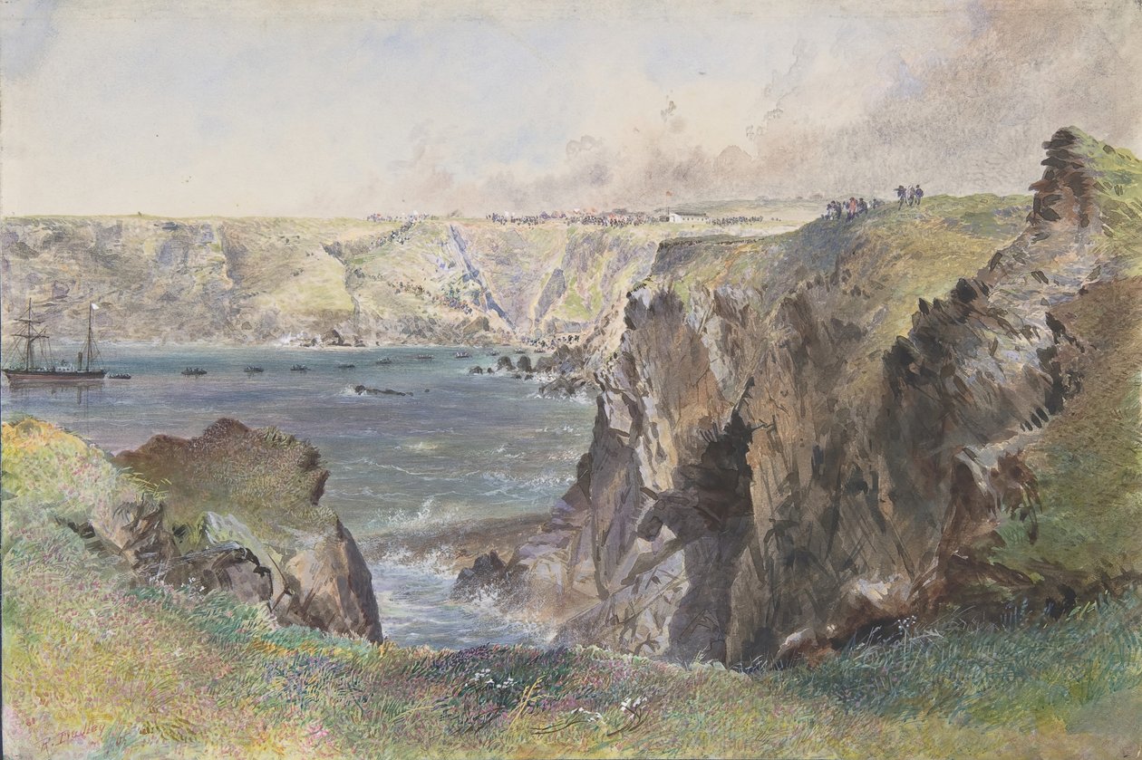 Foilhummerum Bay, Valentia, from Cromwell Fort: The Caroline Laying the Earthwire on July 21st, 1865 by Robert Charles Dudley