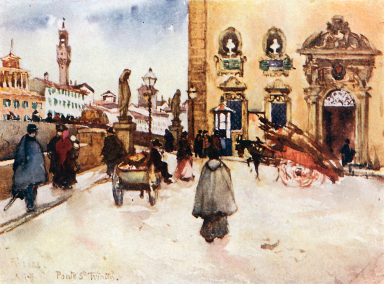 The Frescobaldi Palace, with the Ponte Santa Trinita, and the Tower of the Palazzo Vecchio by Robert Charles Goff