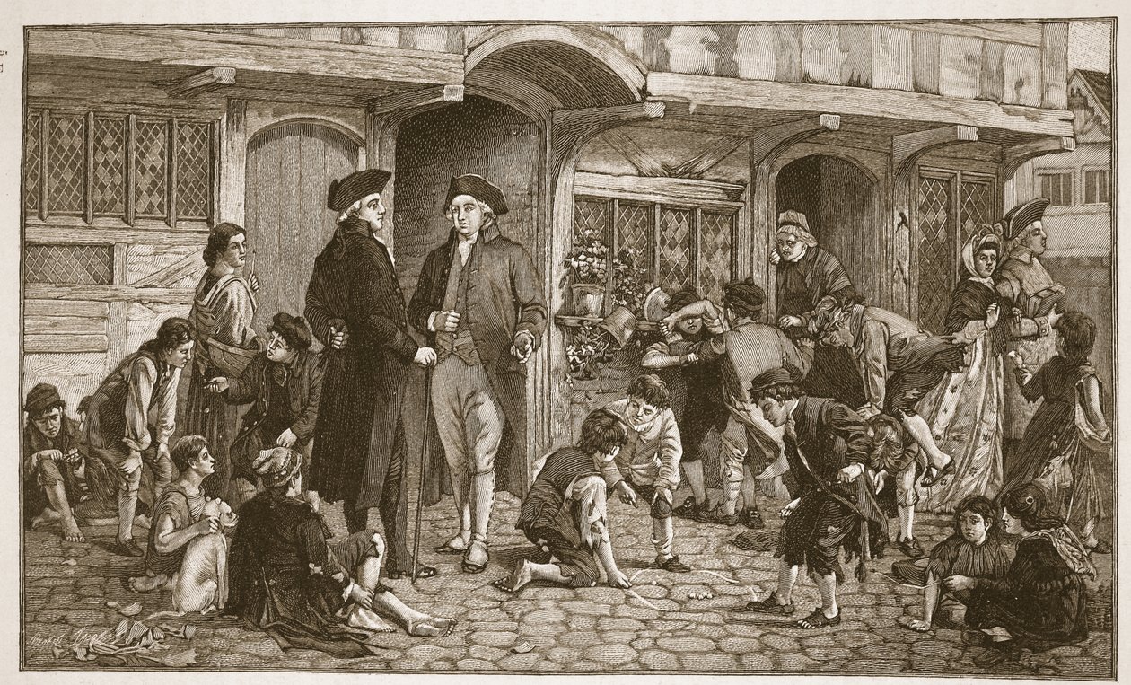 The origin of Sunday Schools: Hare Lane, Gloucester, 1780, illustration from 
