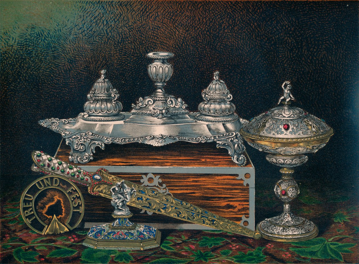 Inkstand, Paper Weight, Hunting Knife or Dagger, Covered Tazza, Paper Weight by Robert Dudley