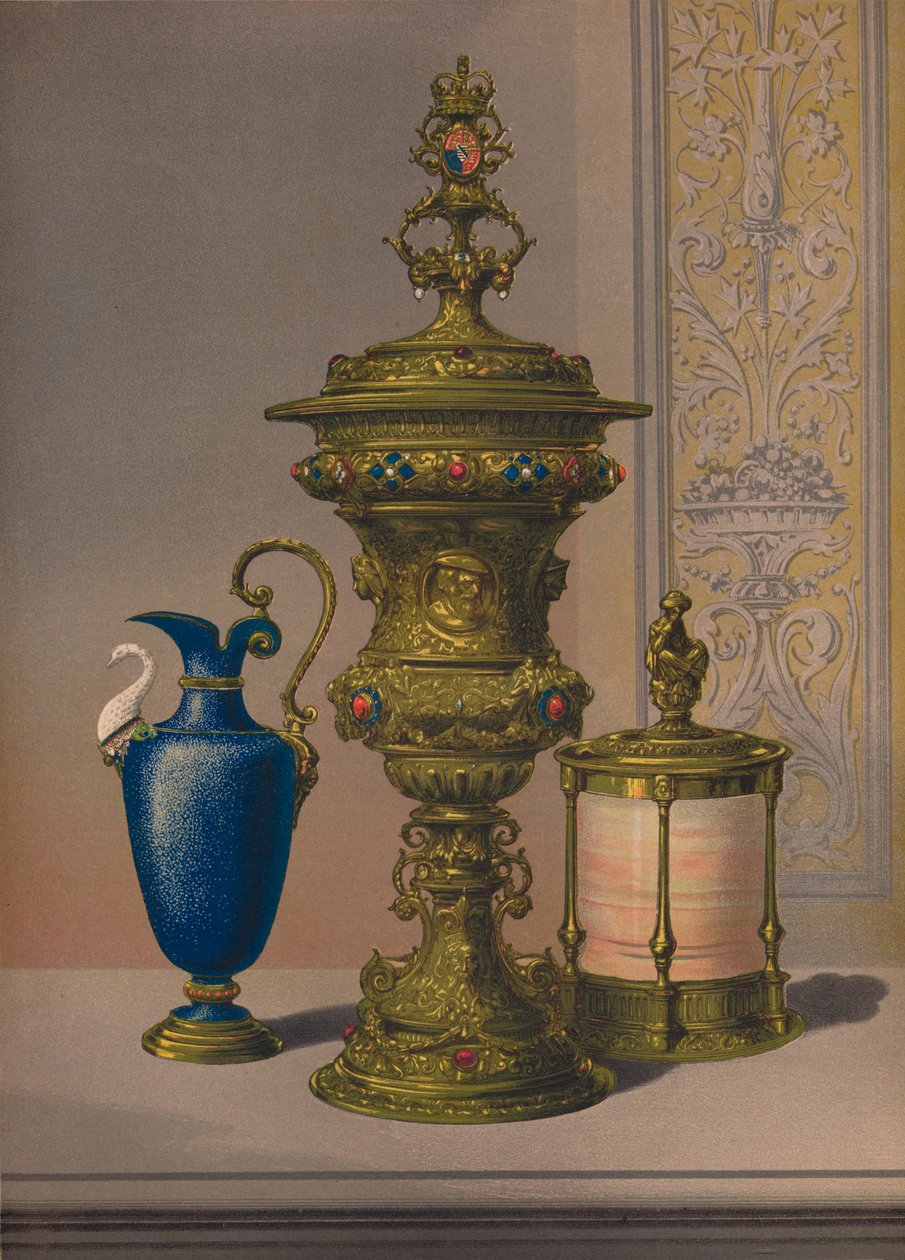 Silver Gilt & Jeweled Vase, Porcelain Vase, Cigar Casket by Robert Dudley