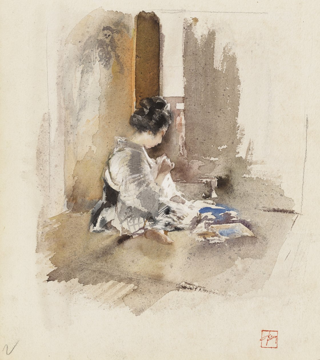 Japanese Girl Sewing, 1890 by Robert Frederick Blum