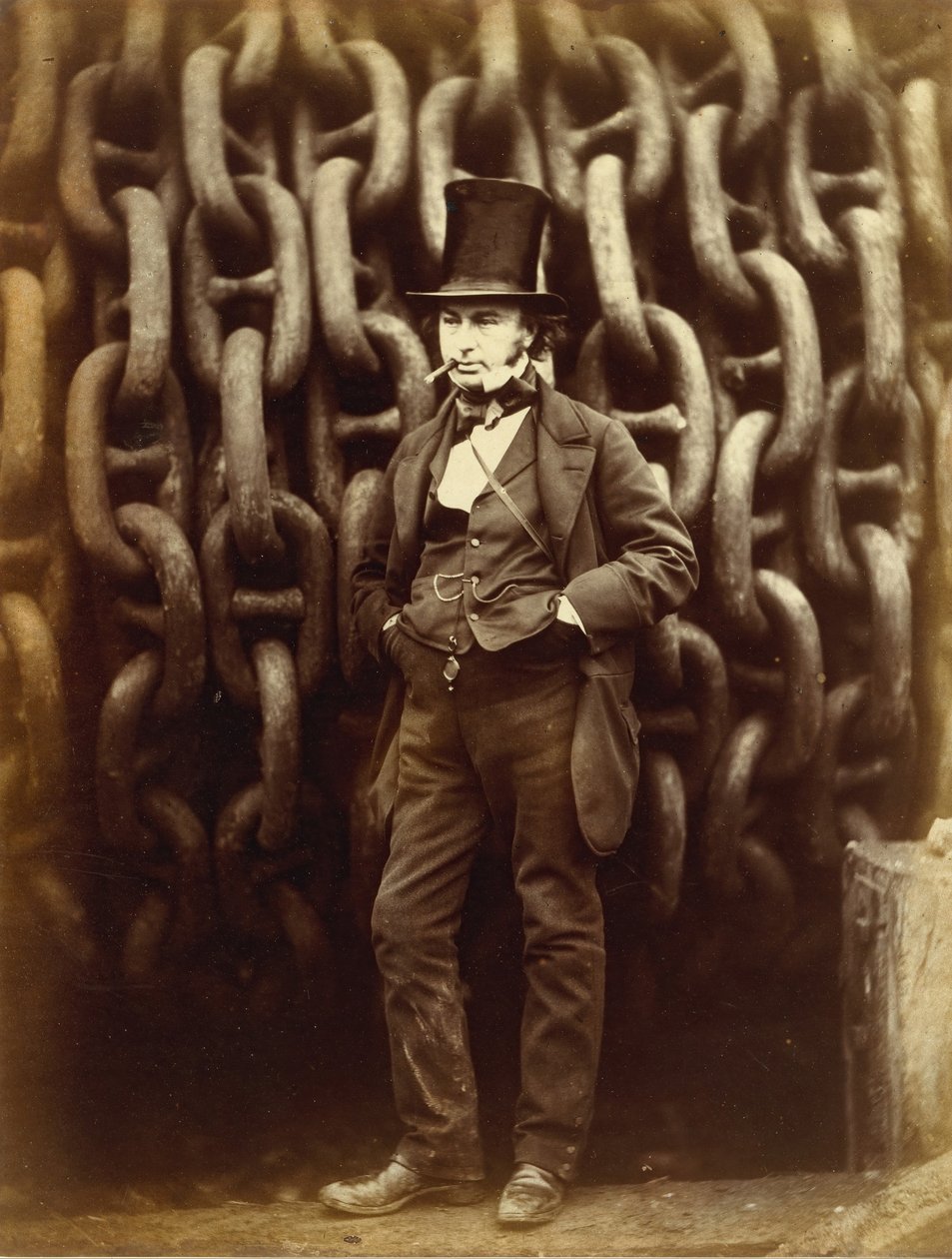 Isambard Kingdom Brunel Standing Before the Launching Chains of the Great Eastern...printed 1863-64 by Robert Howlett