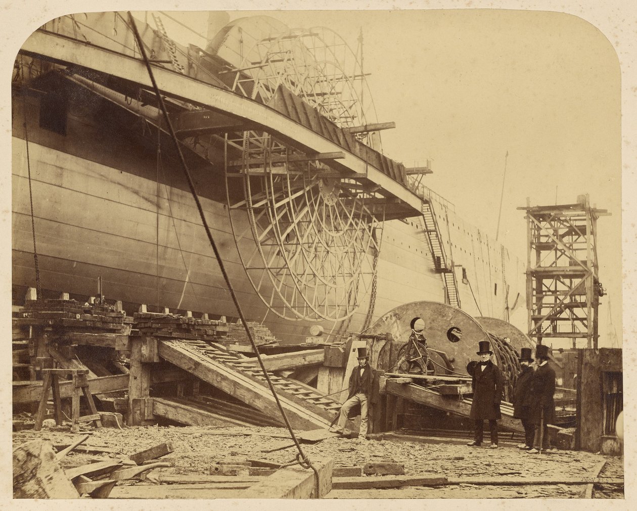 The Steamship "The Great Eastern" being built in the docks at Millwall by Robert Howlett