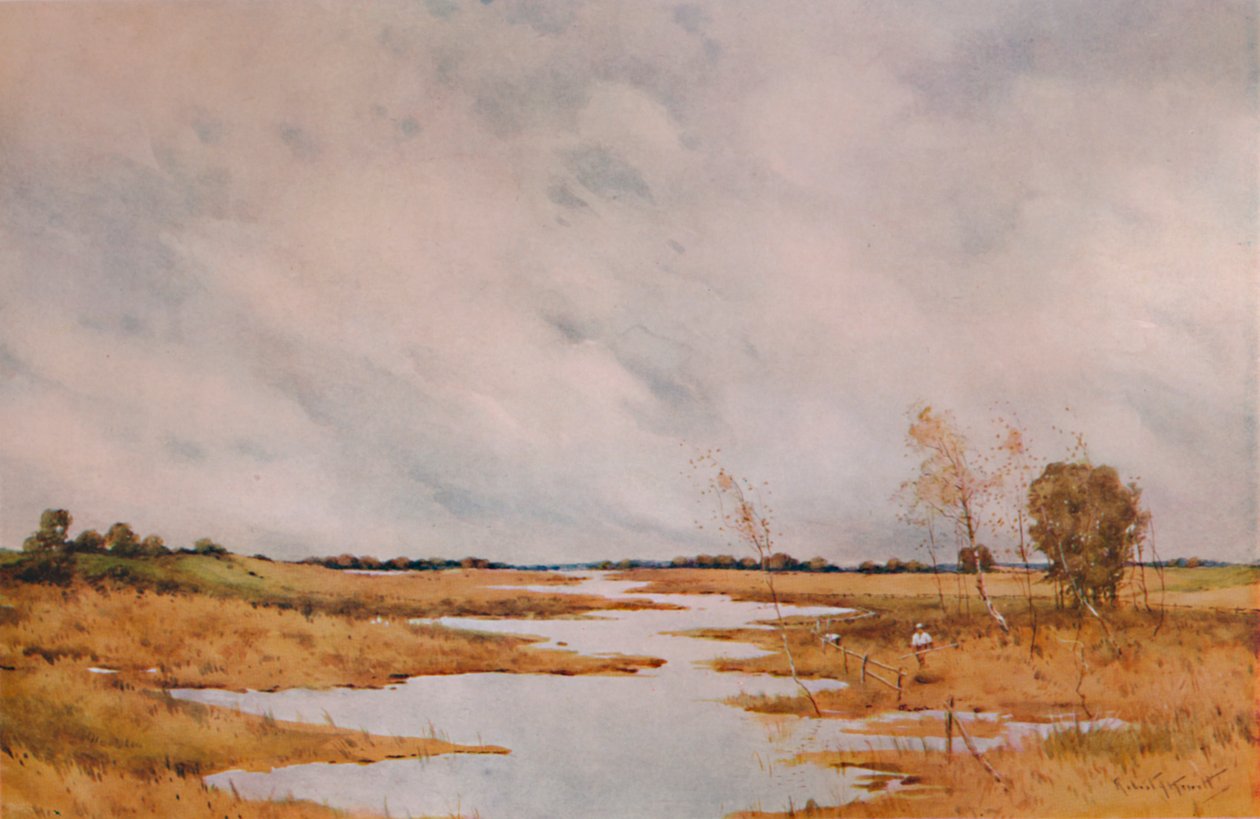 Repairing the Fence, Suffolk Marshes by Robert J Hewitt