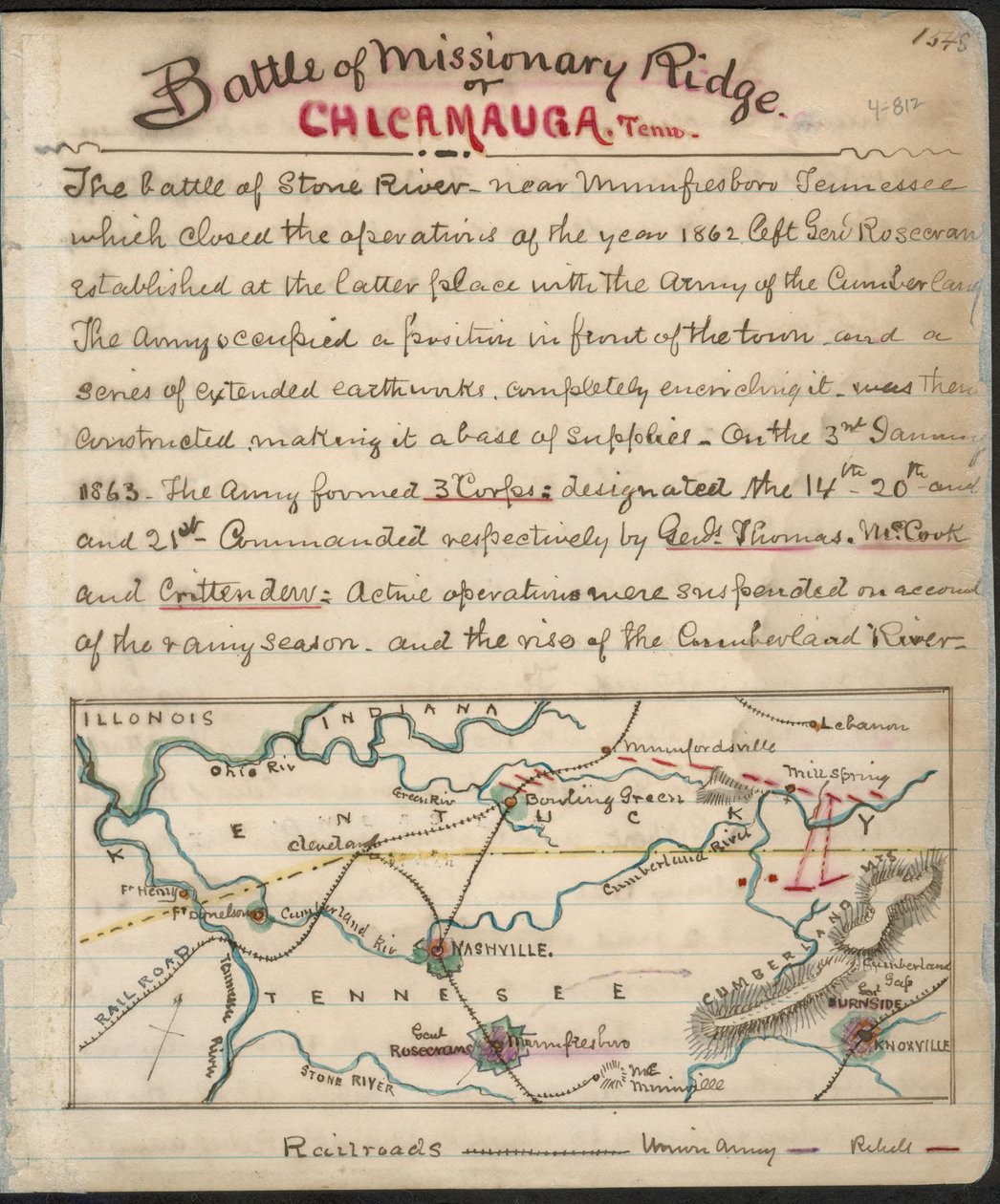 Battle of Missionary Ridge or Chickamauga, Tennessee by Robert Knox Sneden