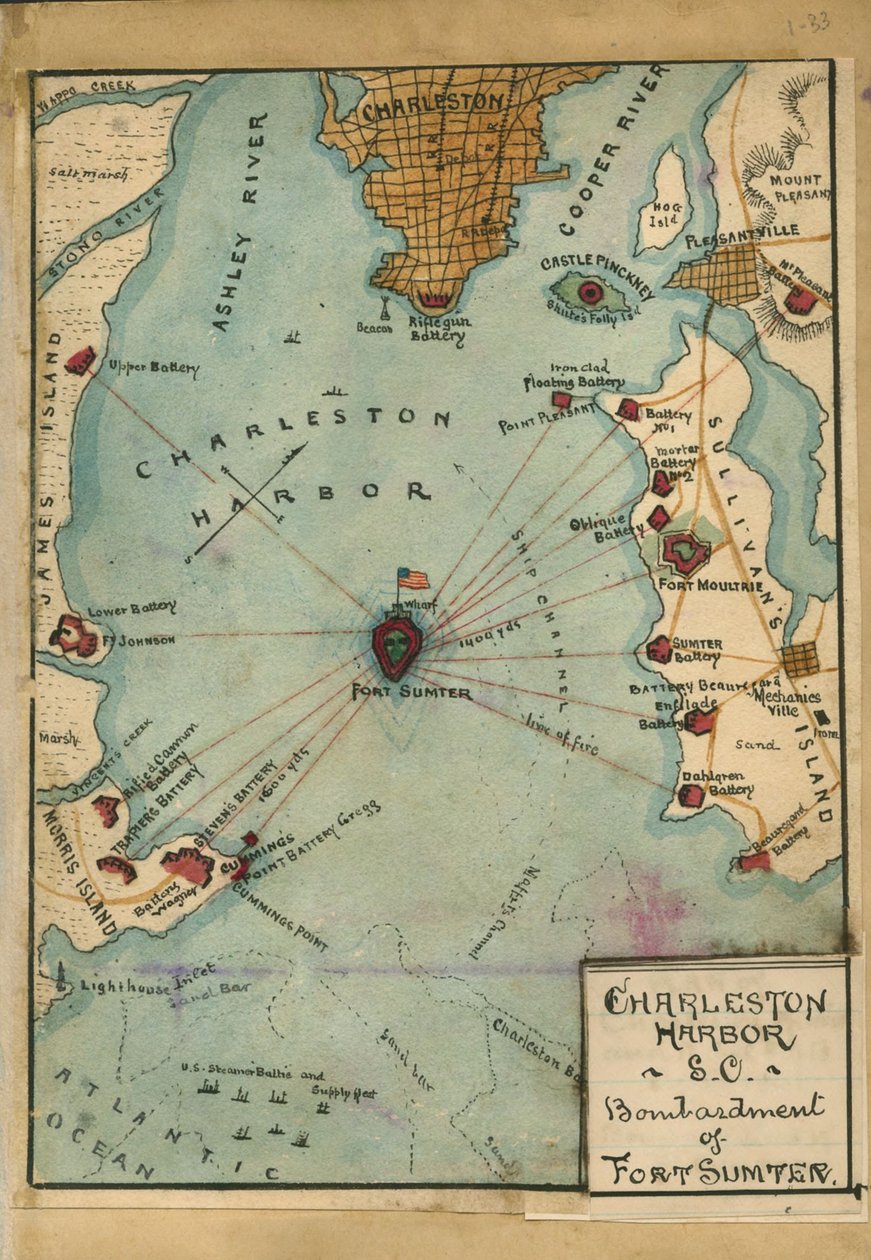 Charleston Harbor S.C. Bombardment of Fort Sumter by Robert Knox Sneden