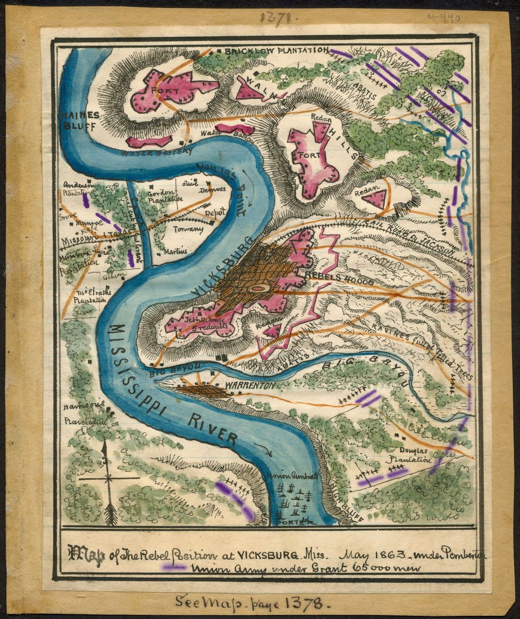 Map of the Rebel Position at Vicksburg, Miss., May 1863 by Robert Knox Sneden