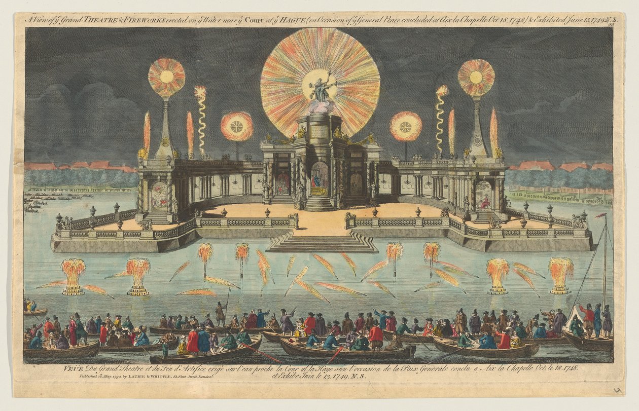 A View of the Grand Theatre & Fireworks erected on the Water near the Court at the Hague, 1794 by Robert Laurie