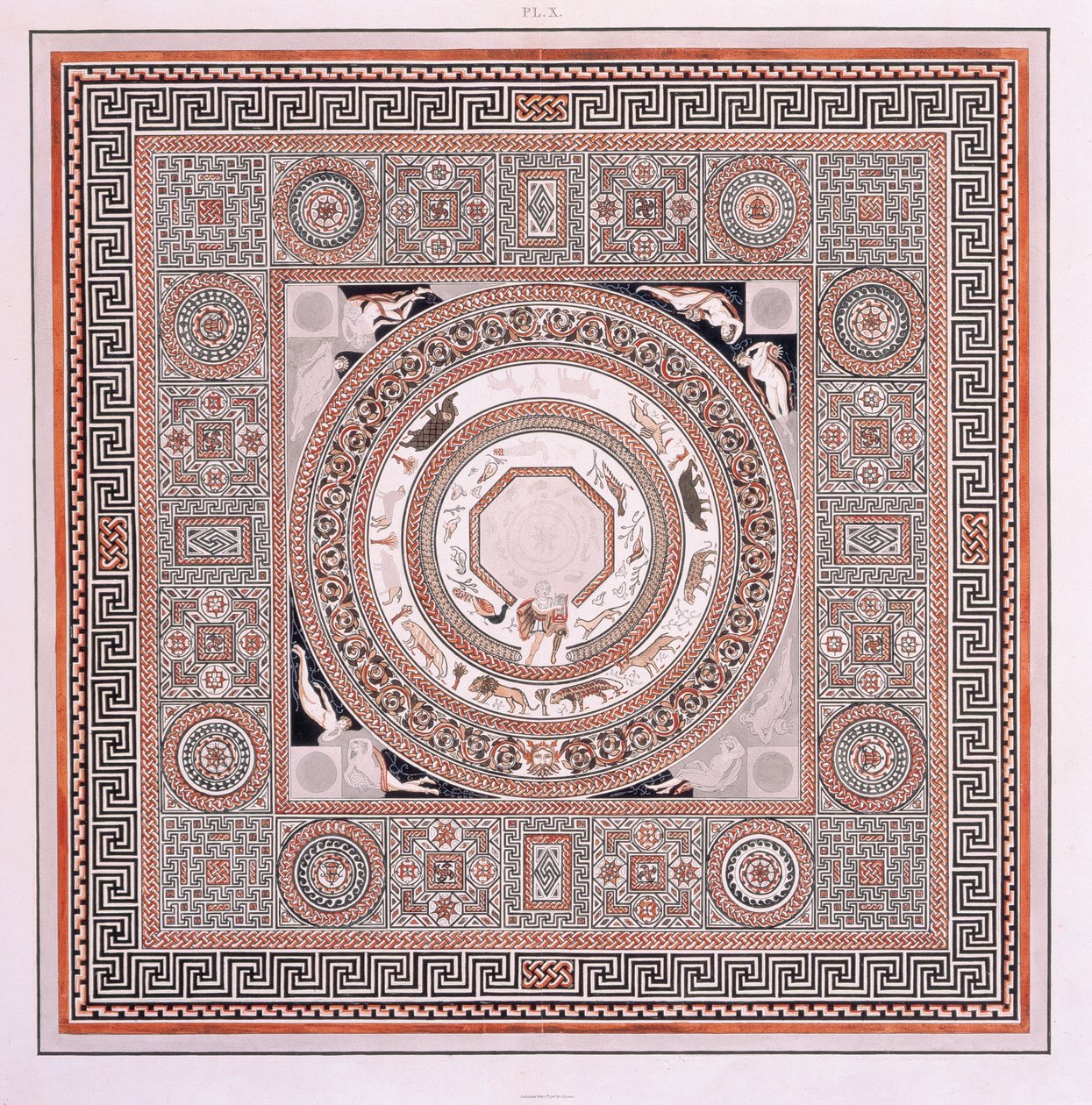 The Great Pavement: the Orpheus Mosaic at Woodchester Roman Villa by Robert and Lysons Samuel (after) Smirke