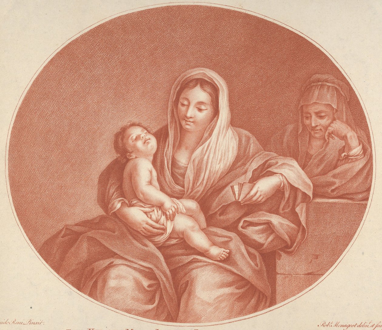 The Virgin seated with the infant Christ sleeping in her lap, Saint Elizabeth at right by Robert Menageot