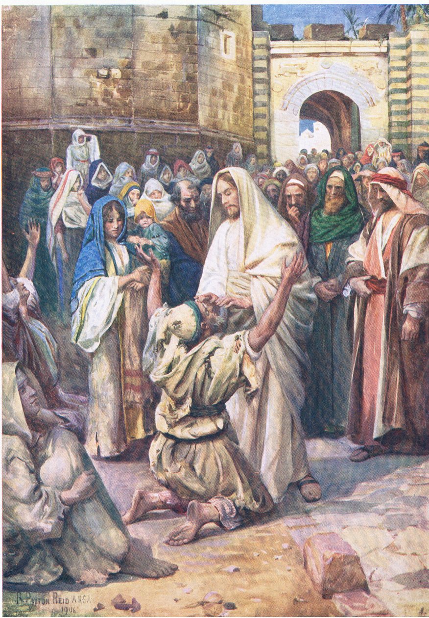 Blind Bartimaeus, from The Bible Picture Book published by Thomas Nelson, c.1950 by Robert Payton Reid