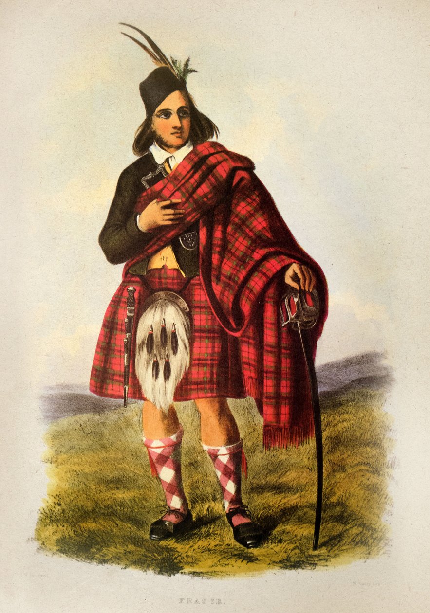 A Fraser Warrior of the Scottish Clan in Kilt - Lithograph from 