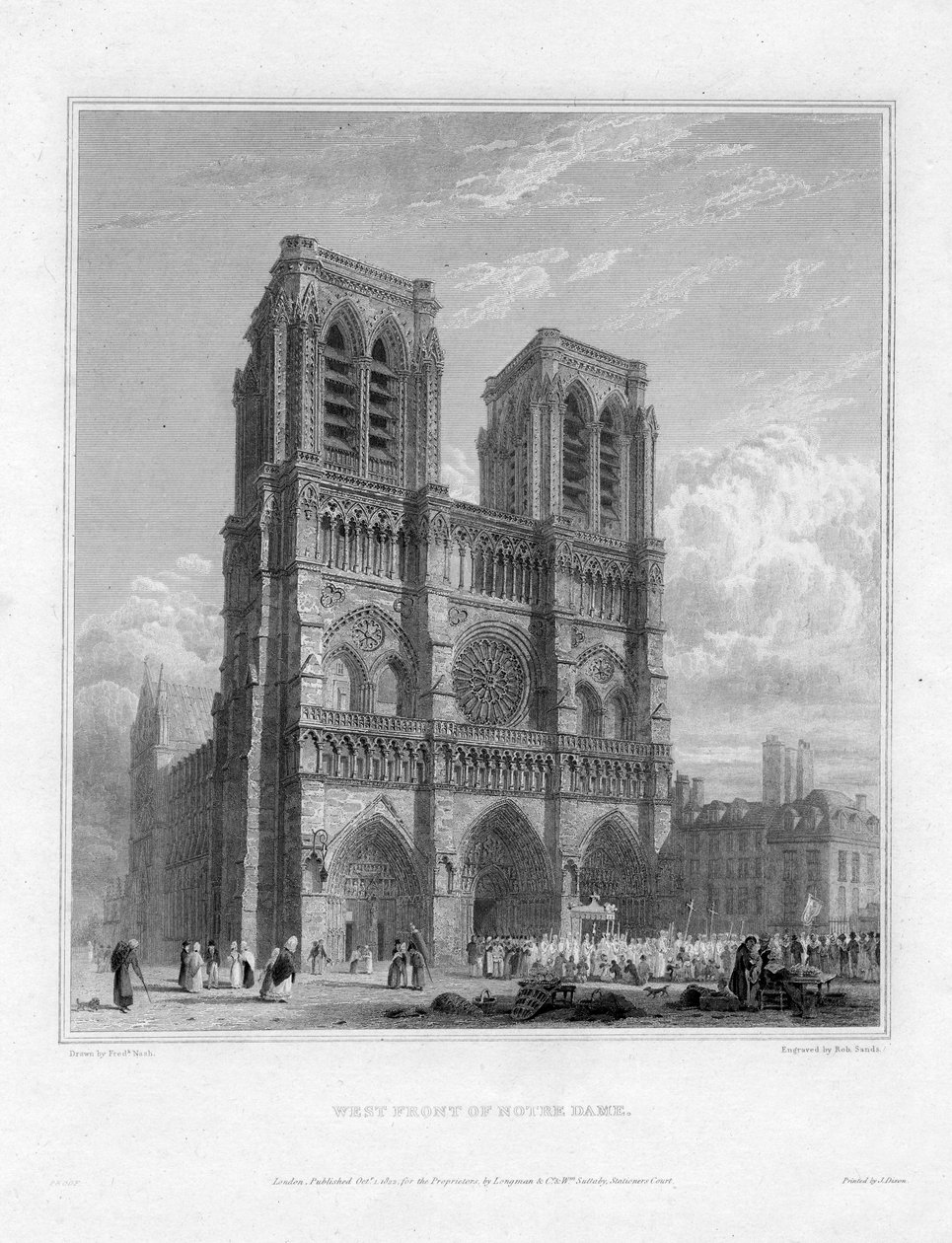 West Front of Notre Dame, Paris, France, 1822 by Robert Sands
