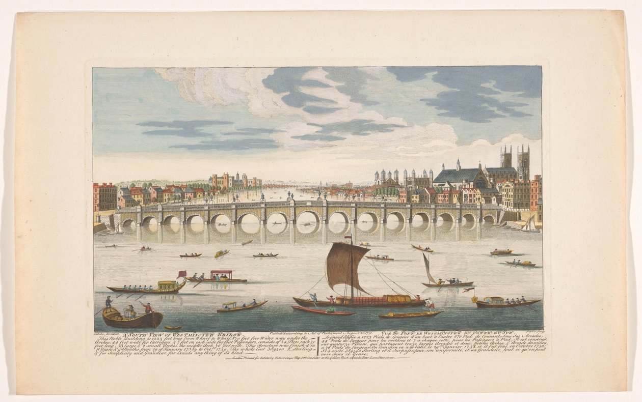 View of Westminster Bridge over the River Thames, London by Robert Sayer