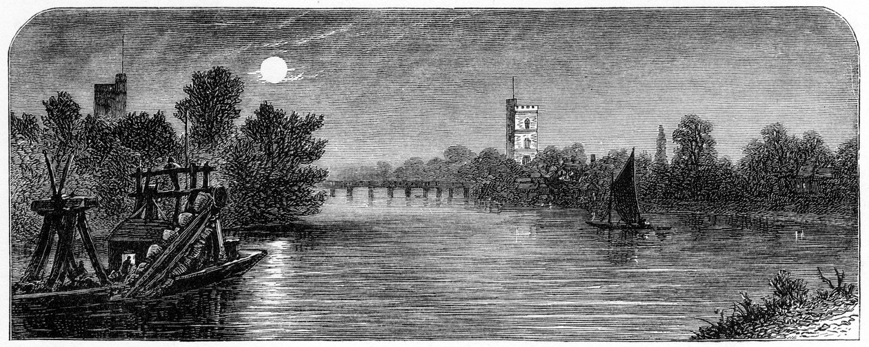 Putney Bridge and Church by Moonlight by Robert Taylor Pritchett