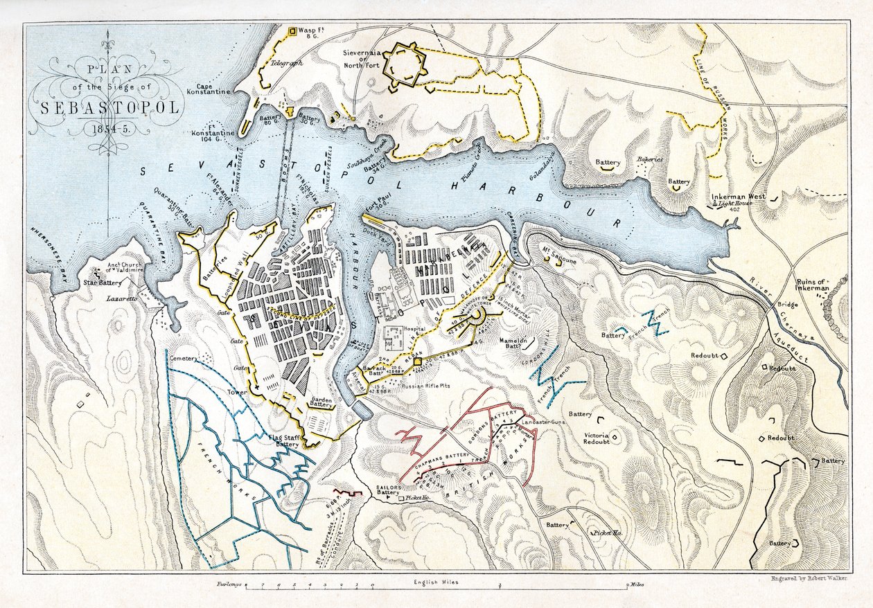 Map showing the Siege of Sevastopol, Crimean War, 1854-1855, 1893 by Robert Walker