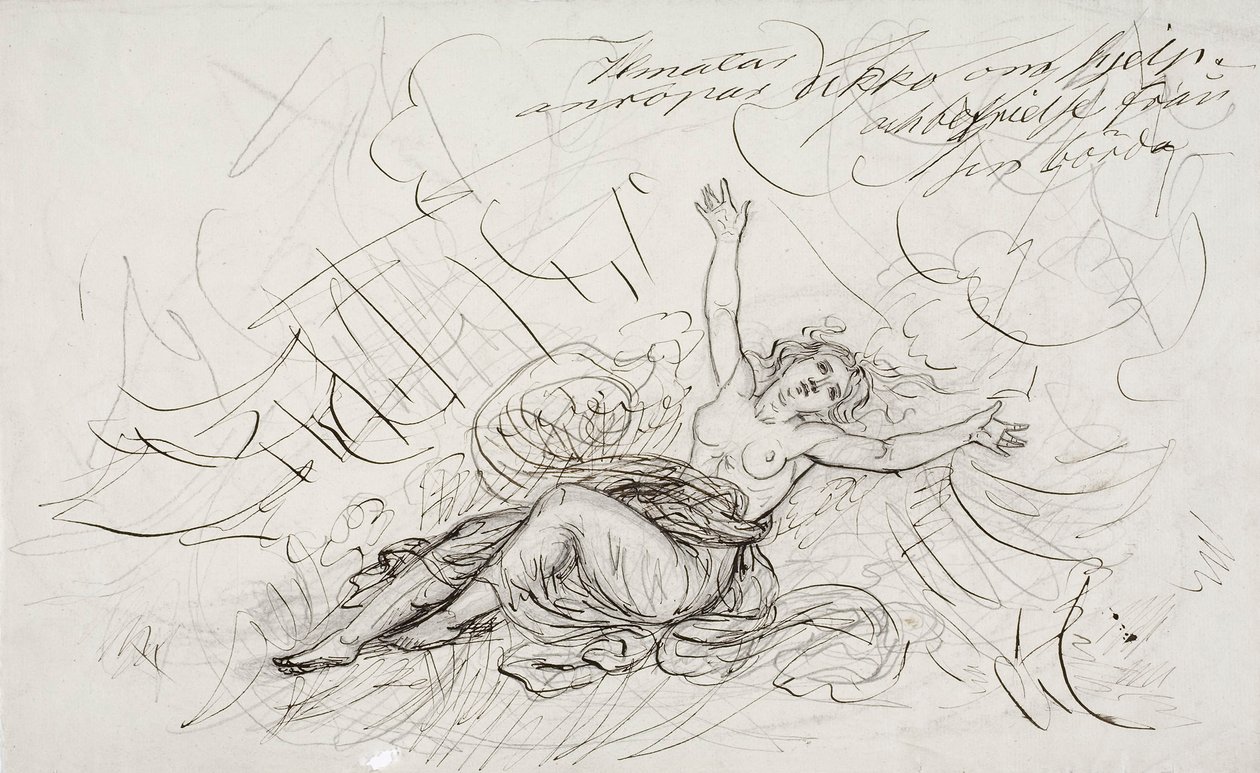 Ilmatar Cries Out for Ukko, Sketch for a Kalevala-themed Drawing Series by Robert Wilhelm Ekman