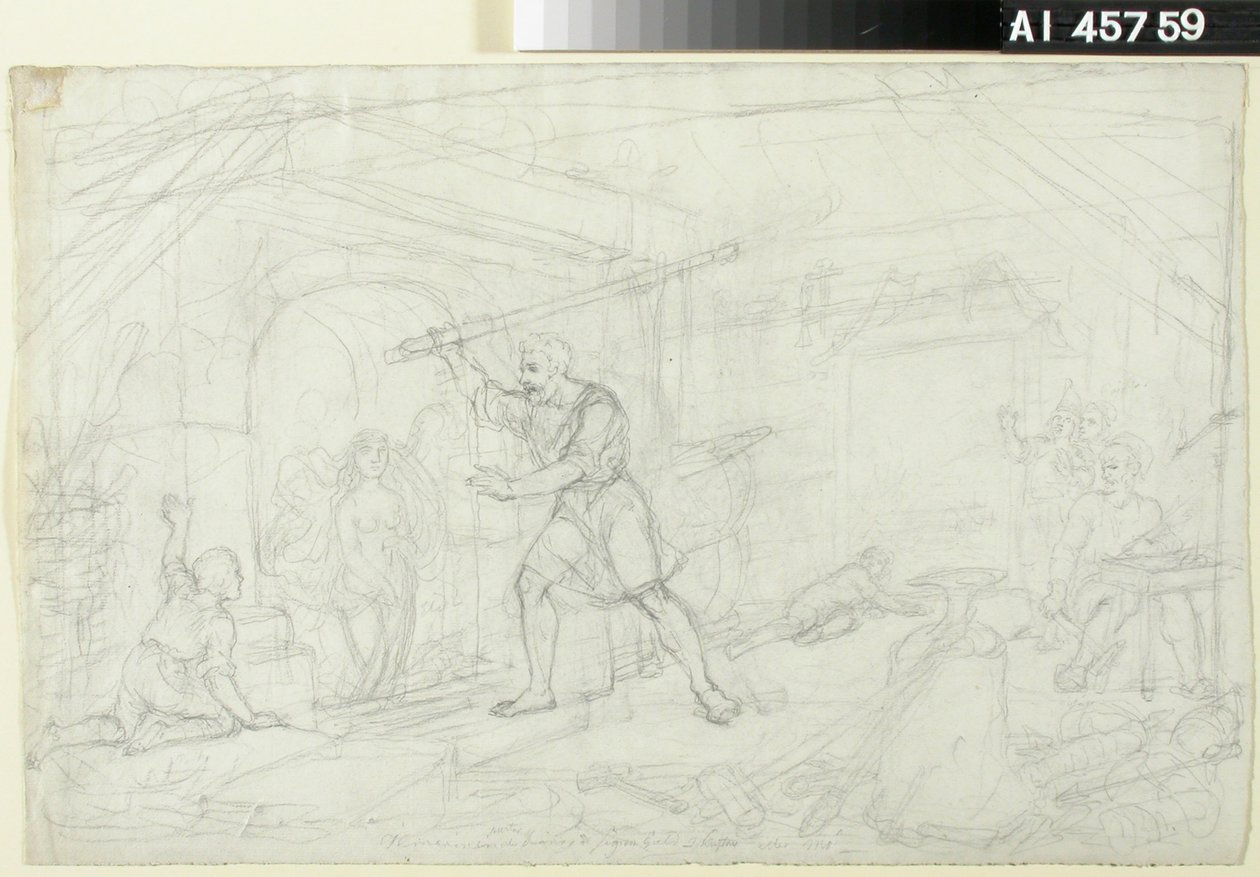 Forging of the Golden Maiden, Sketch for a Kalevala-themed Drawing Series; Study of Ilmarinen