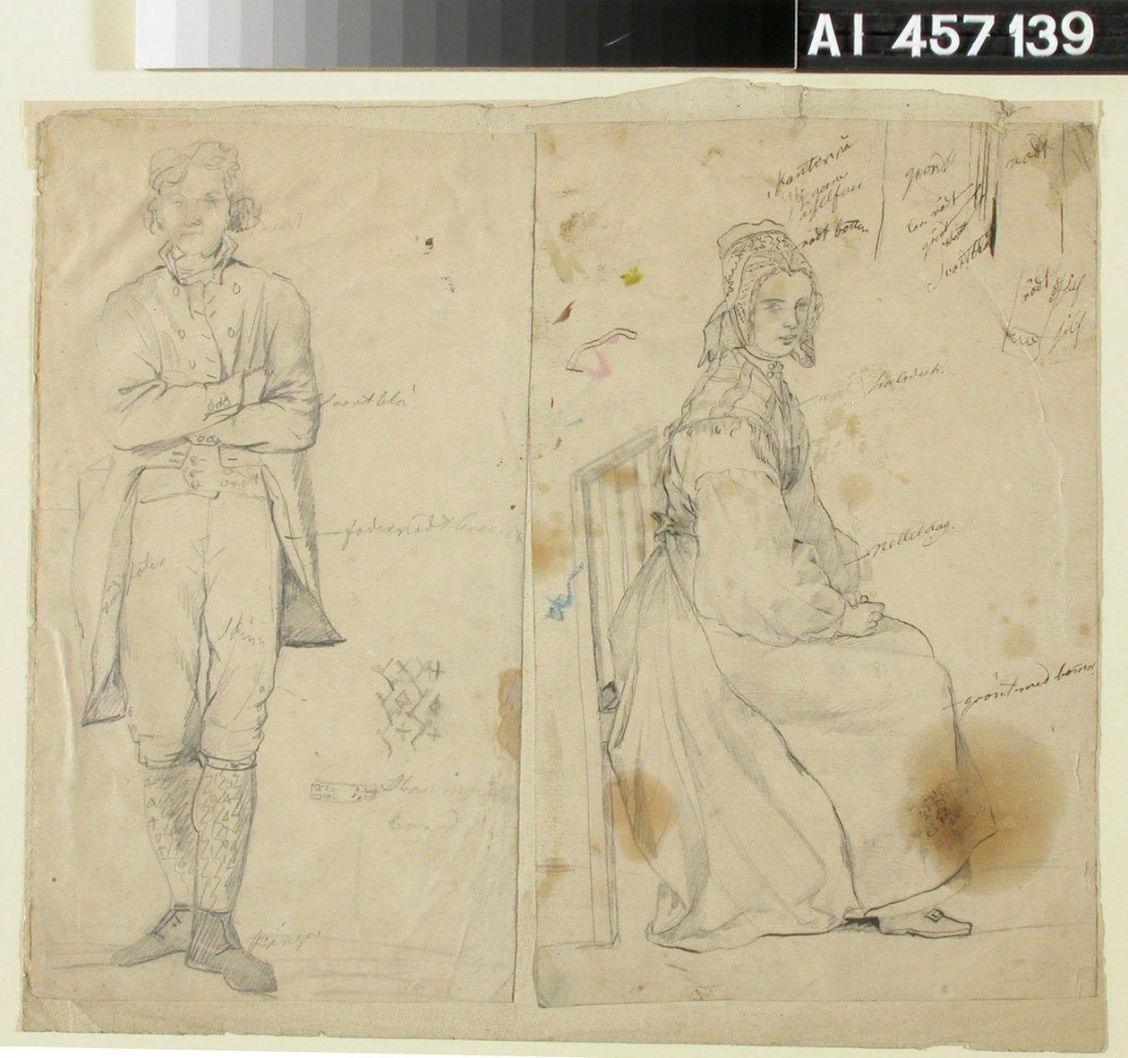 Man with Arms Crossed and Woman in National Costume by Robert Wilhelm Ekman