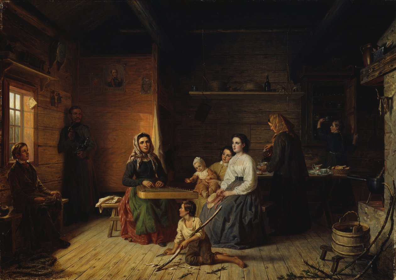 Playing the Kantele in a Peasant Cottage, 1868 by Robert Wilhelm Ekman