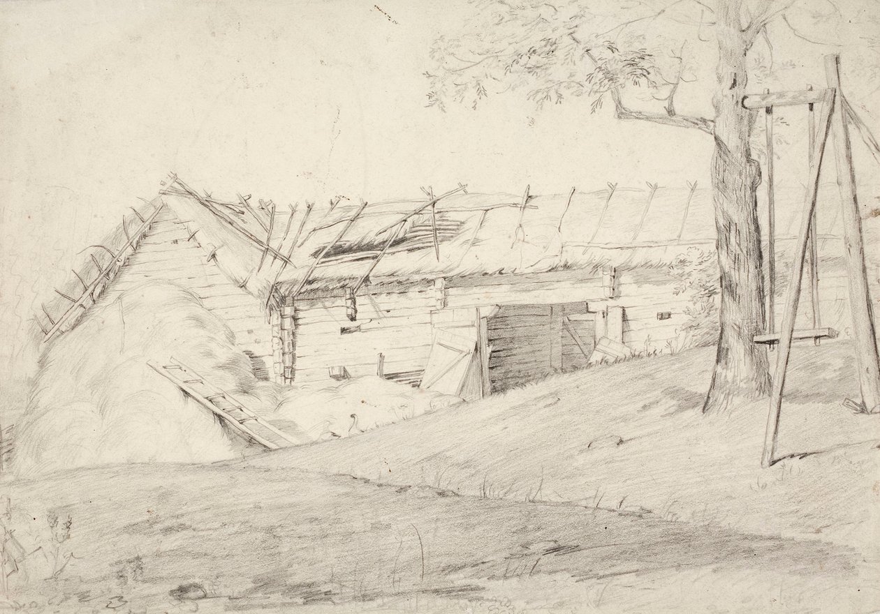 Barn and Straw Pile with a Tree and Swing by Robert Wilhelm Ekman