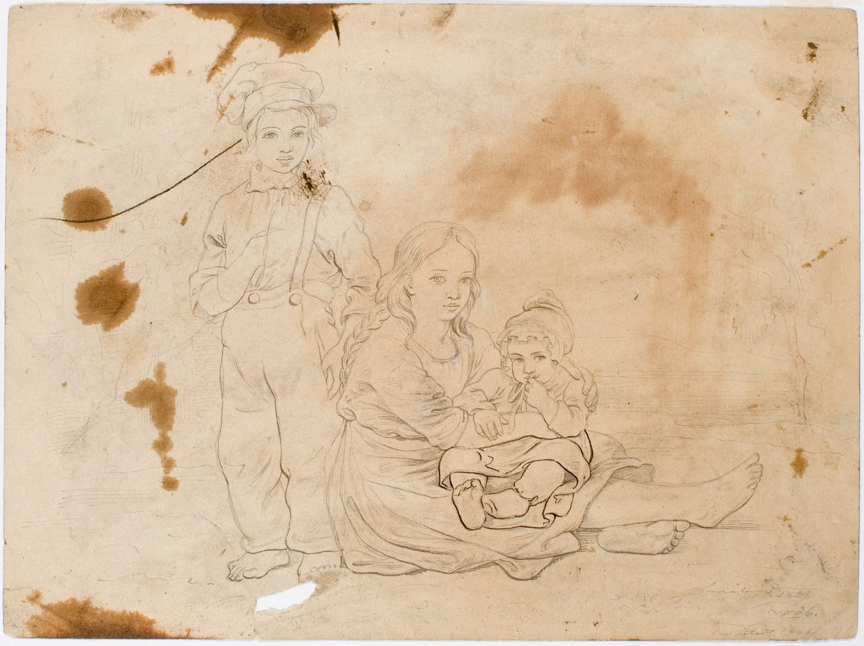 Småland Children, Girl with Child in Her Lap and Standing Boy Beside Her by Robert Wilhelm Ekman