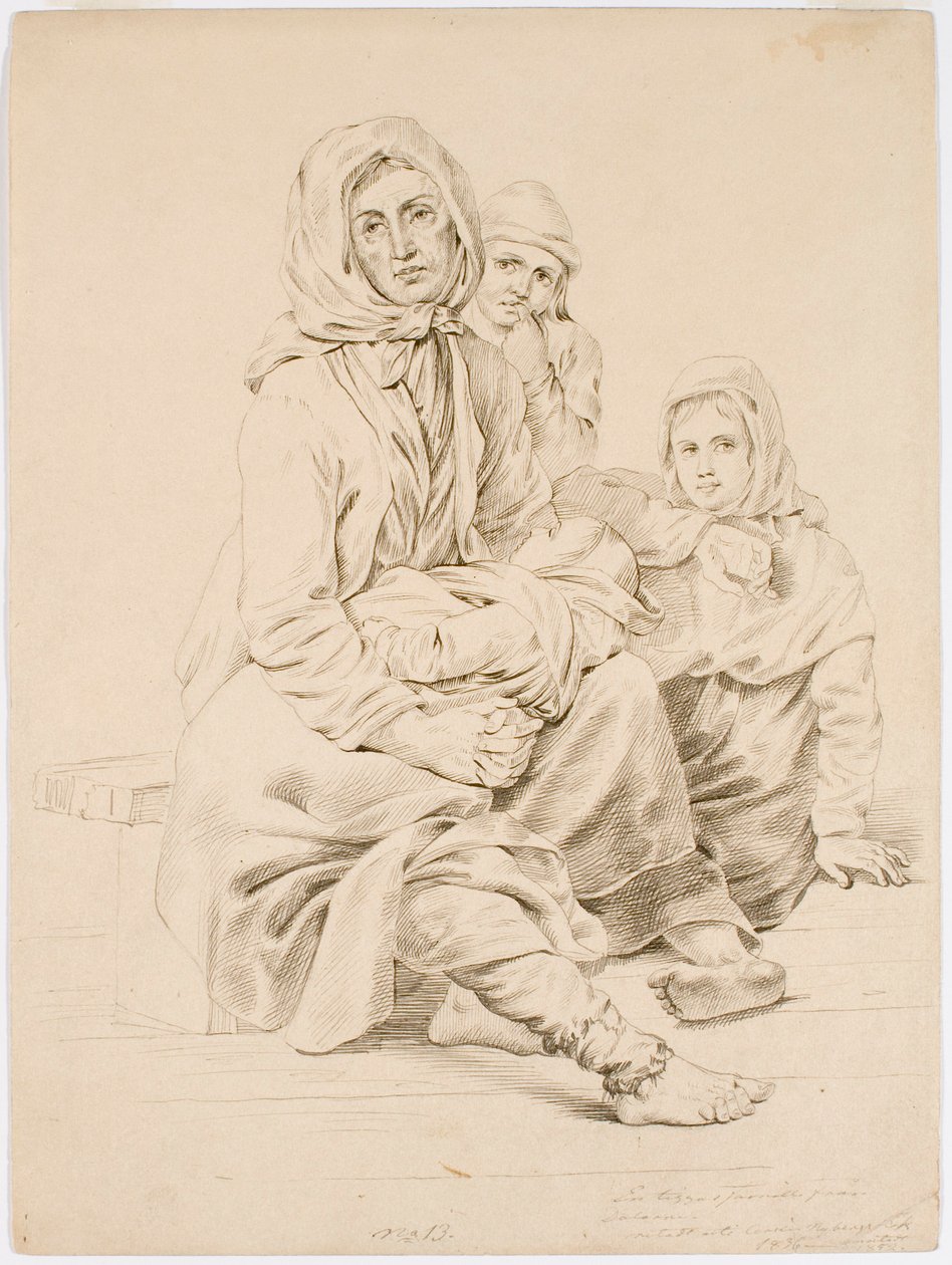 Dalarna Beggar Family, Woman with Three Children by Robert Wilhelm Ekman