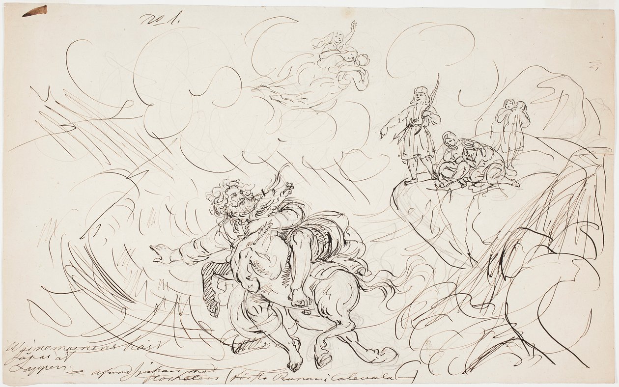 The Shooting of Väinämöinen, Sketch for a Kalevala-themed Drawing Series by Robert Wilhelm Ekman