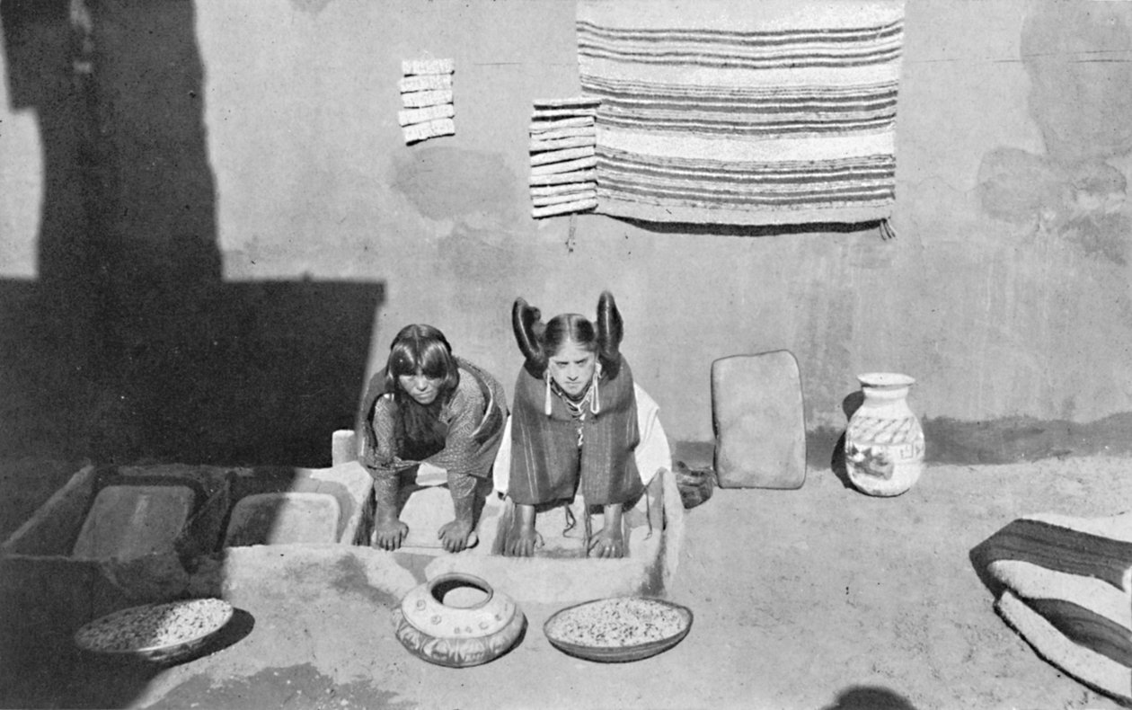Hopi Indian women grinding corn meal, Walpi, Arizona by Robert Wilson Shufeldt