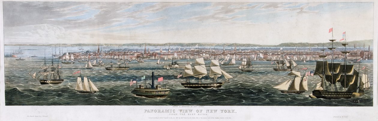 Panoramic View of New York, from the East River, pub. 1844 by Robert the Younger Havell