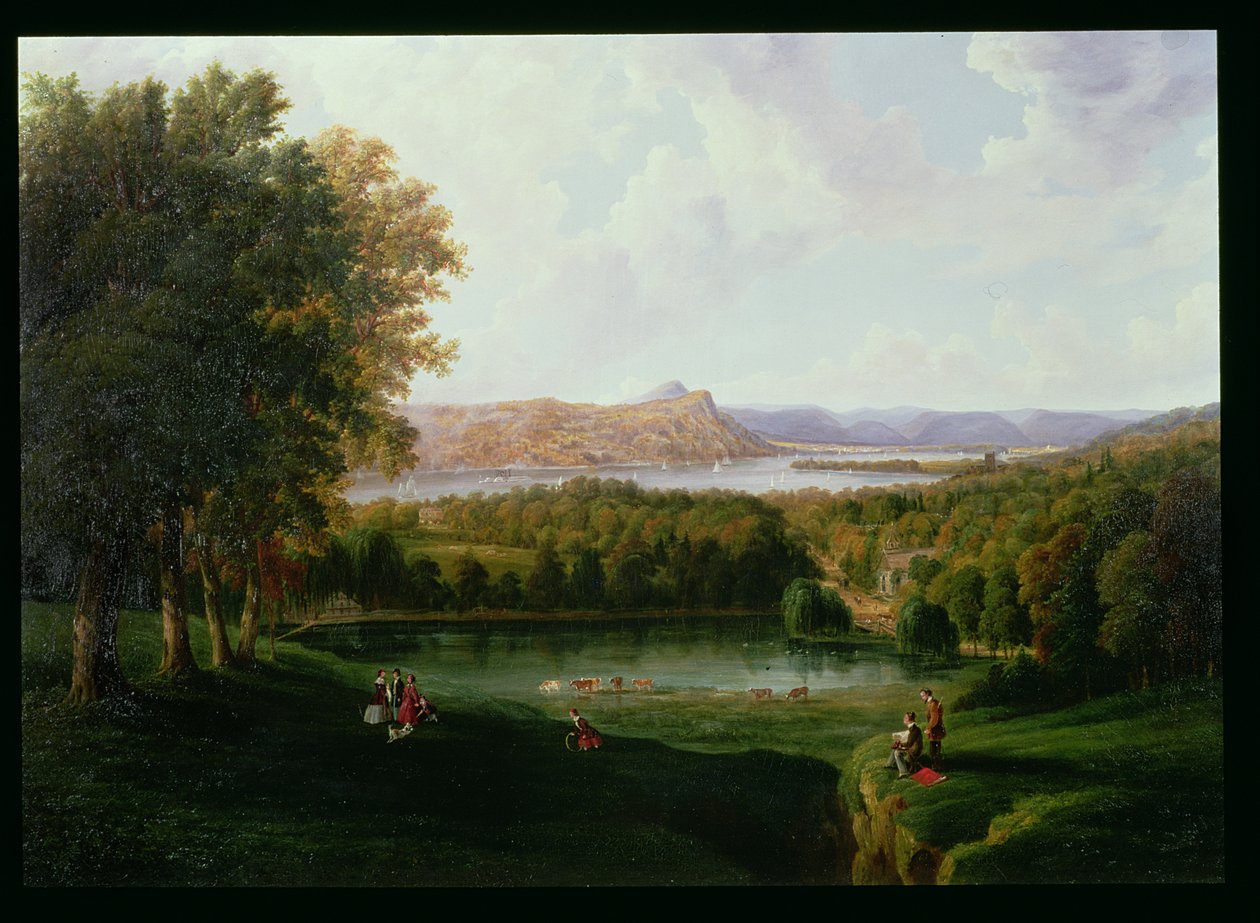 View from the Tarrytown of the Hudson River Old Dutch Church and Beckham Manor by Robert the Younger Havell