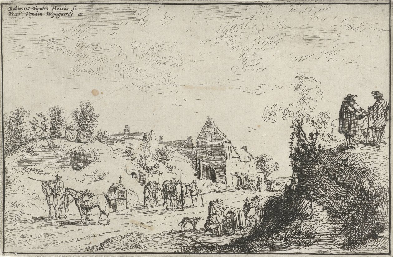 Many Figures on a Path by a Village by Robert van den Hoecke