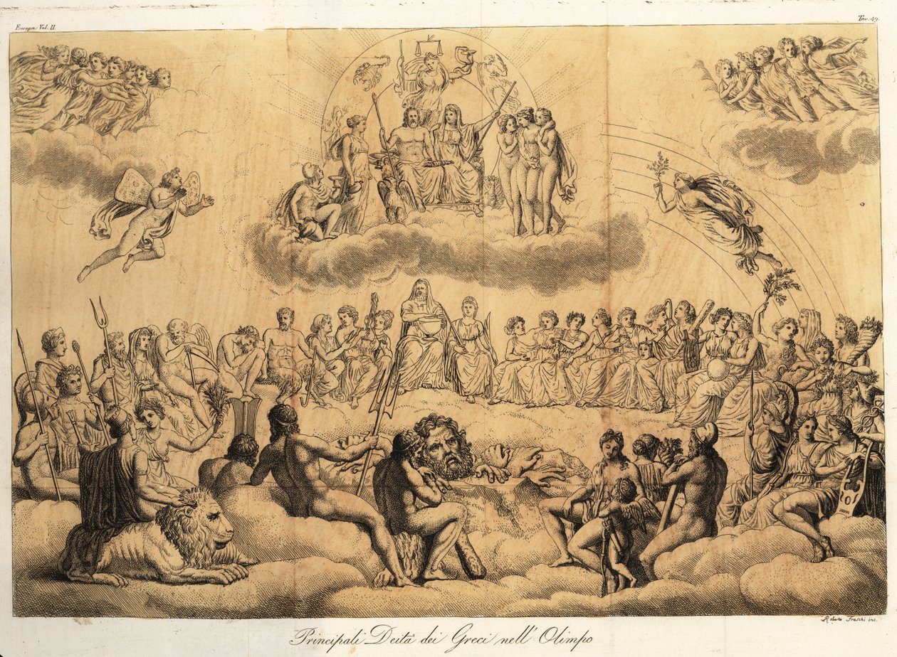 Principal Greek gods on Mount Olympus by Roberto Freschi