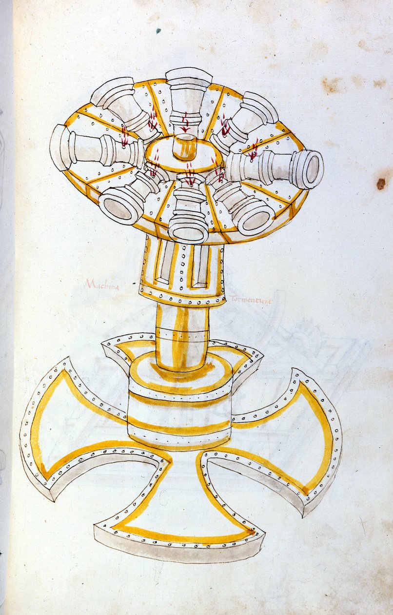 Art of War: Study on Military Machines. Rotating Cannon, Illustration from 