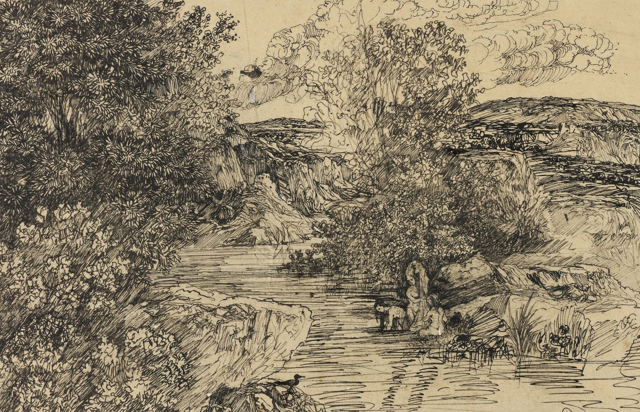 Bathers in a Brook by Rodolphe Bresdin