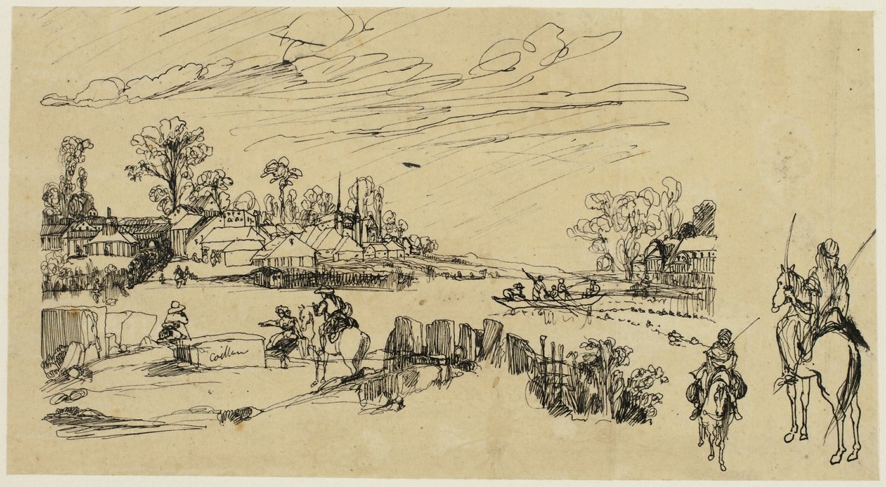 Horsemen and Fishermen by Rodolphe Bresdin