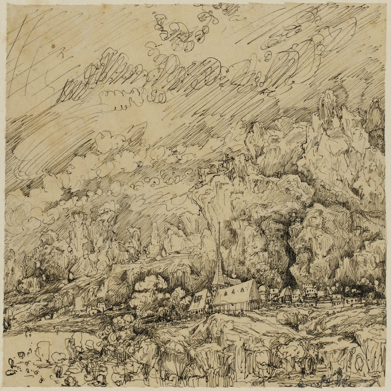 Landscape with an Old Church by Rodolphe Bresdin