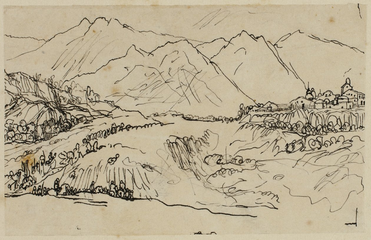 Village in Mountains by Rodolphe Bresdin