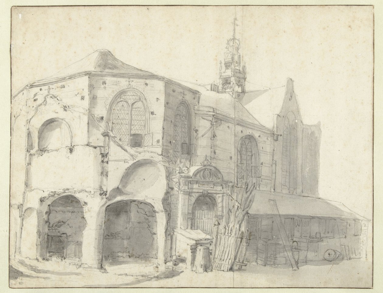 View of the Jeruzalemkapel and the Sint Olofskapel, Amsterdam by Roelant Roghman (attributed to)