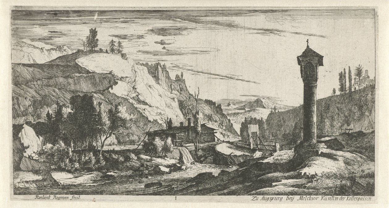 Mountainous Landscape with Column (series title) by Roelant Roghman