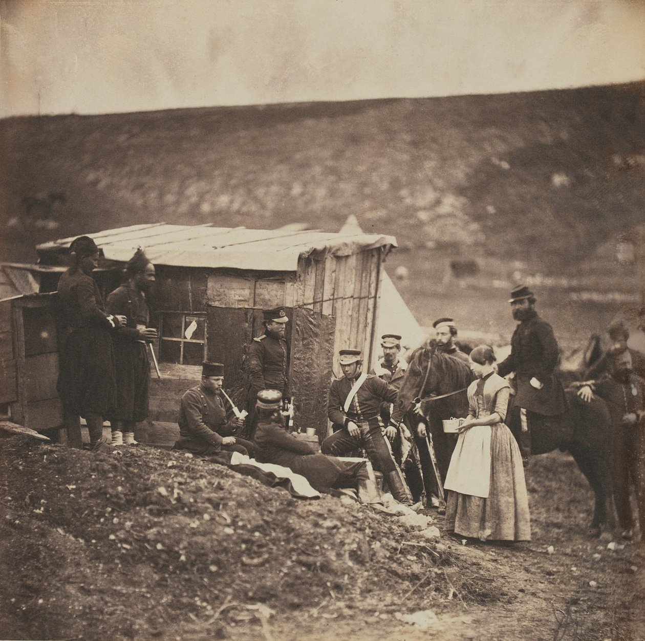 Party of French and English Troops in the Camp of the 4th Dragoon Guards, from an album of 52 photographs associated with the Crimean War by Roger Fenton